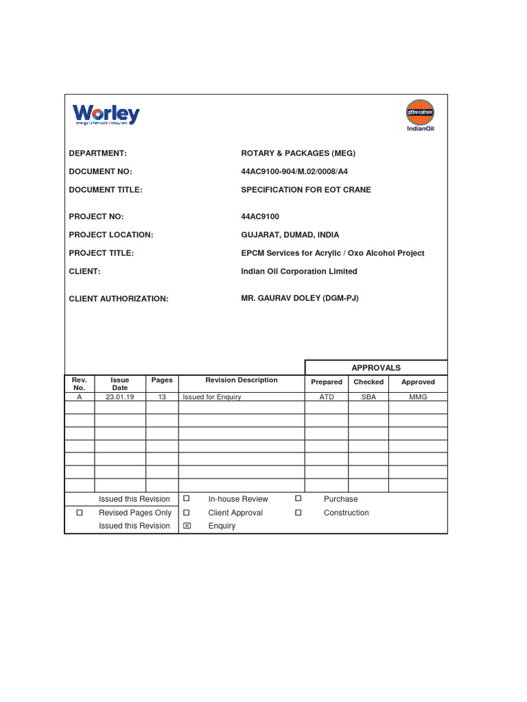 EOT Crane Specification Document | PDF | Gear | Crane (Machine)
