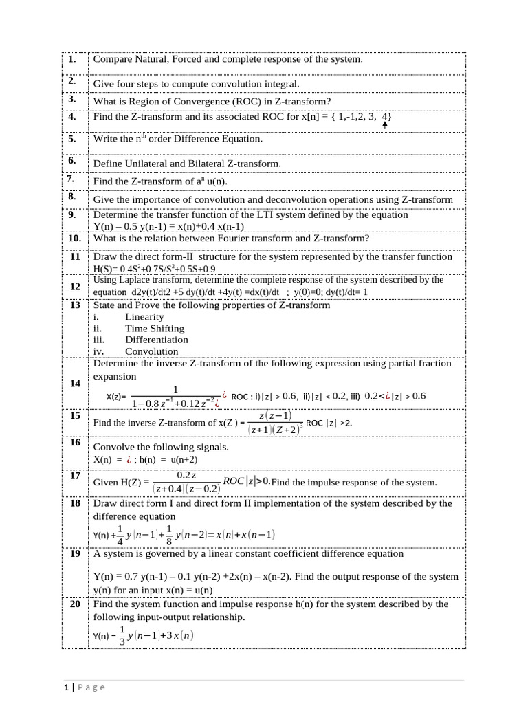 Z-Transform and System Response Analysis | PDF | Convolution | Control ...