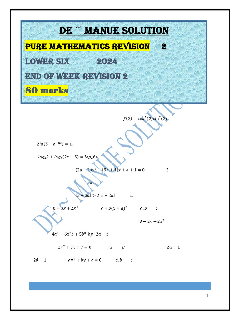 Pure Mathematics Revision Exercises | PDF | Equations | Numerical Analysis