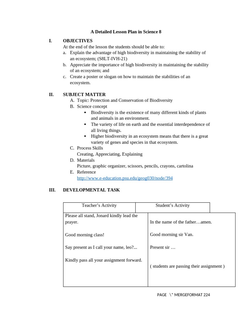A Detailed Lesson Plan in Science 8 Final 1 | PDF | Habitat Destruction ...