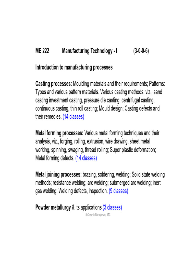 Manufacturing Technology Casting Notes | PDF | Secondary Sector Of The ...