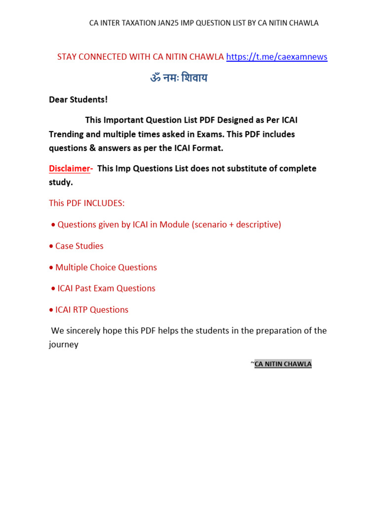 CA Inter Taxation Jan 2025 Exam Guide | PDF | Taxes | Tax Deduction