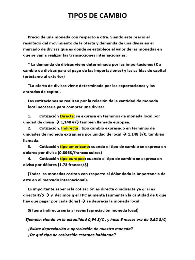 Tipos de Cambio y Cotizaciones Monetarias | PDF | Tipo de cambio | Moneda