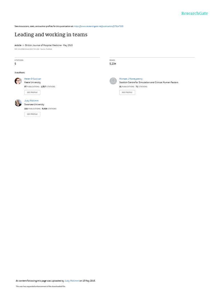 BJHM Moneypenny OSullivan McKimm 2015 Leadingandworkinginteams | PDF ...