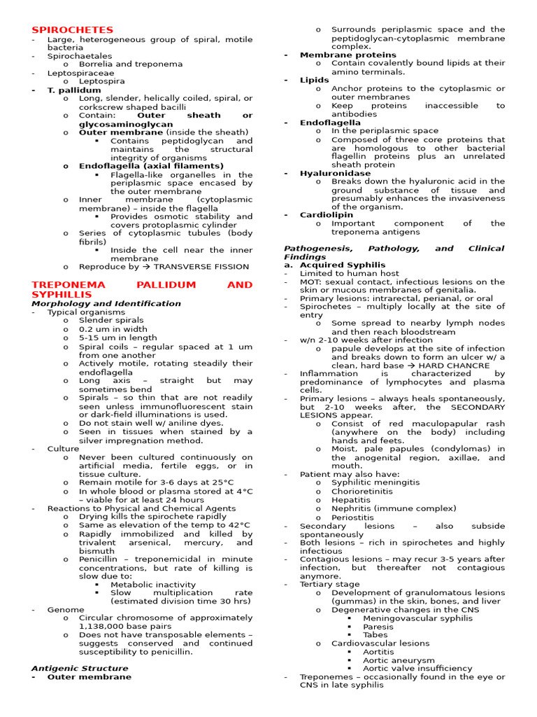 Overview of Spirochetes and Syphilis | PDF | Infection | Cell Membrane