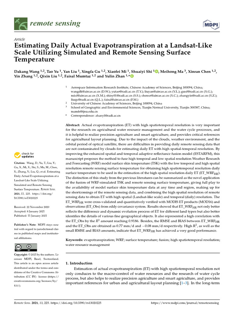Remotesensing 13 00225 | PDF | Remote Sensing | Earth Sciences