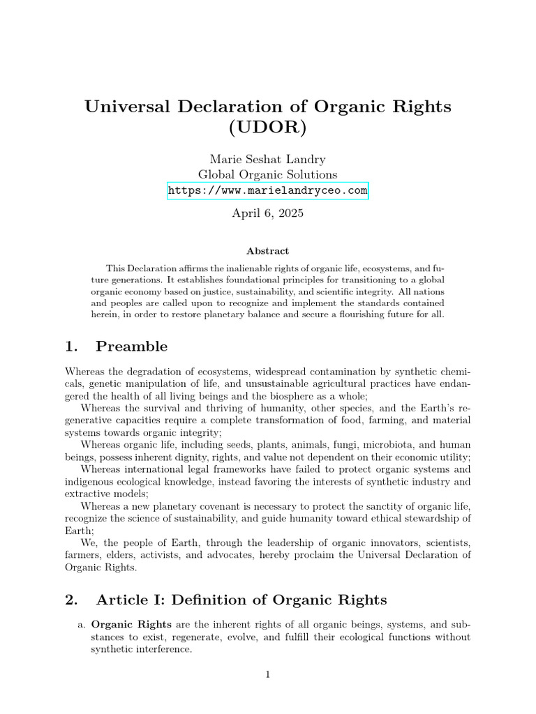 Universal Declaration of Organic Rights - April 6, 2025 | PDF ...