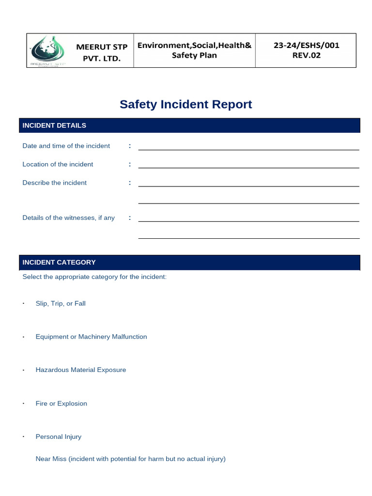 Safety Incident Report Template | PDF