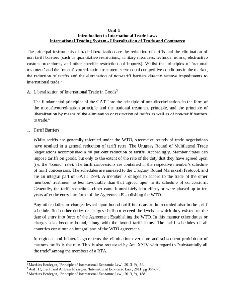 1.b International Trading System Liberalization of Trade and Commerce ...