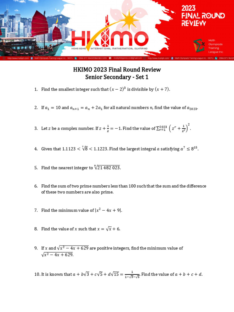 HKIMO 2023 Senior Secondary Solutions | PDF | Area | Mathematical Objects