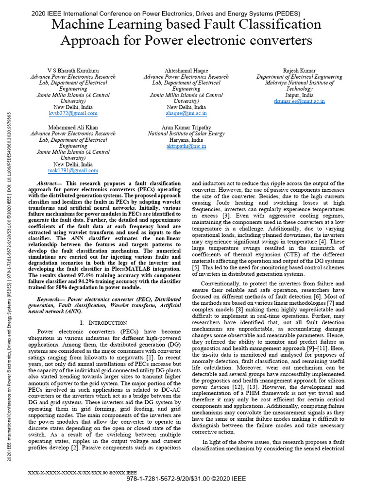 Machine Learning for PEC Fault Classification | PDF | Wavelet | Power ...