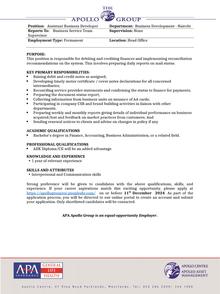 Assistant Business Developer Advert | PDF