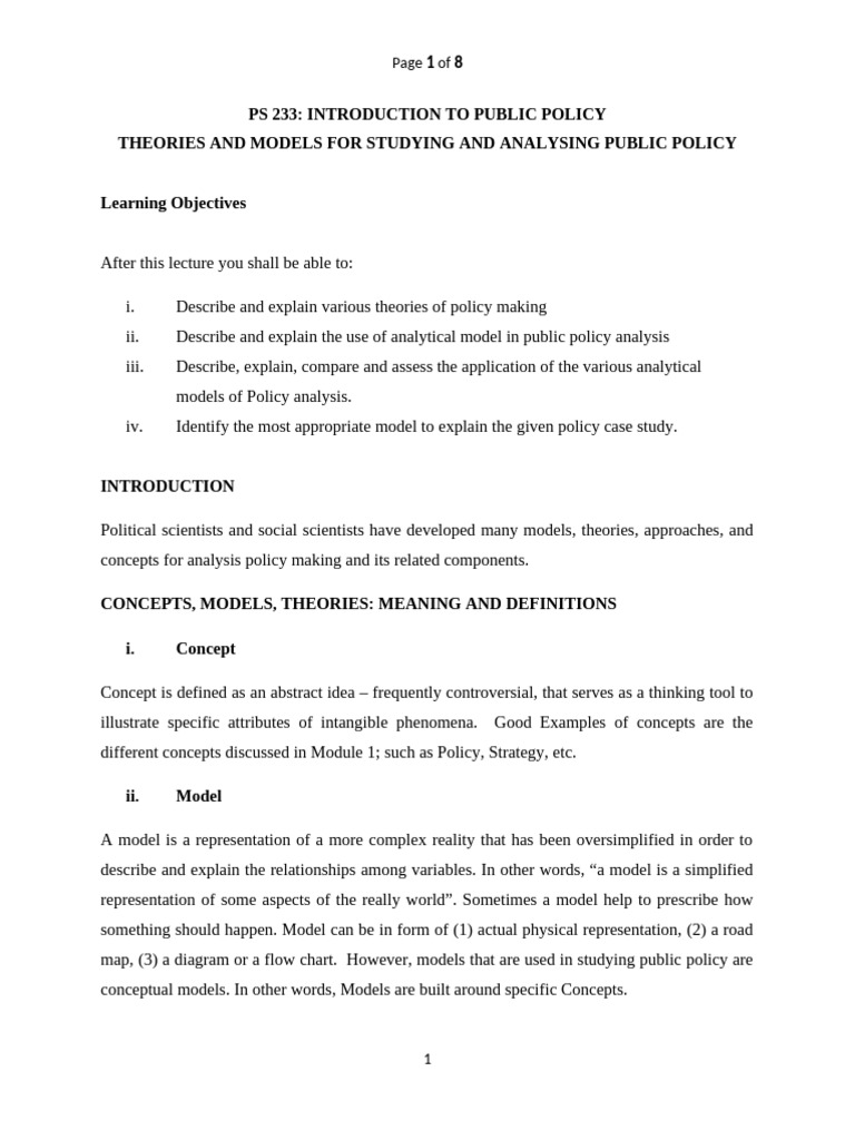 Public Policy Theories and Models | PDF | Conceptual Model | Concept