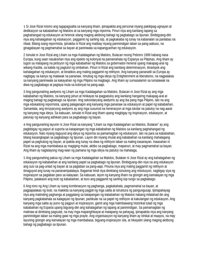 1 Si Jose Rizal Mismo Ang Tagapagsalita Sa Kanyang Liham | PDF