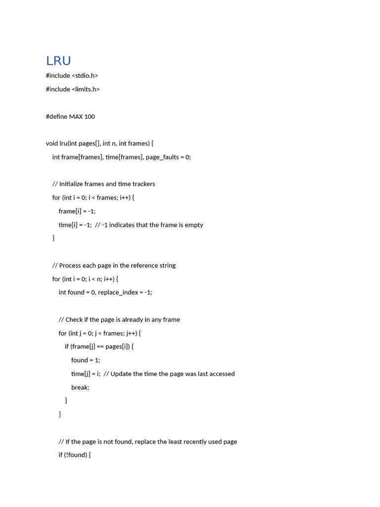 LRU Page Replacement Algorithm in C | PDF
