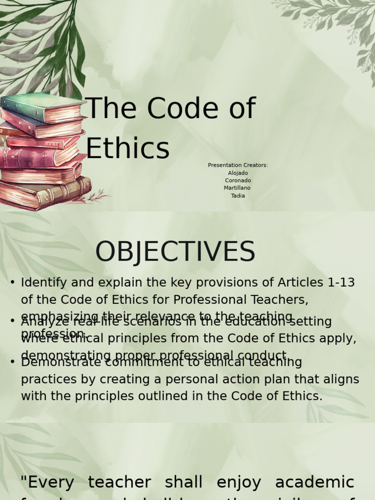 Code of Ethics for Professional Teachers | PDF | Teachers | Profession
