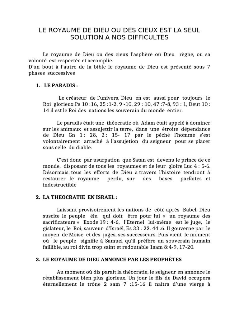 Le Royaume de Dieu : Solutions Spirituelles | PDF | Dieu | Royauté et ...
