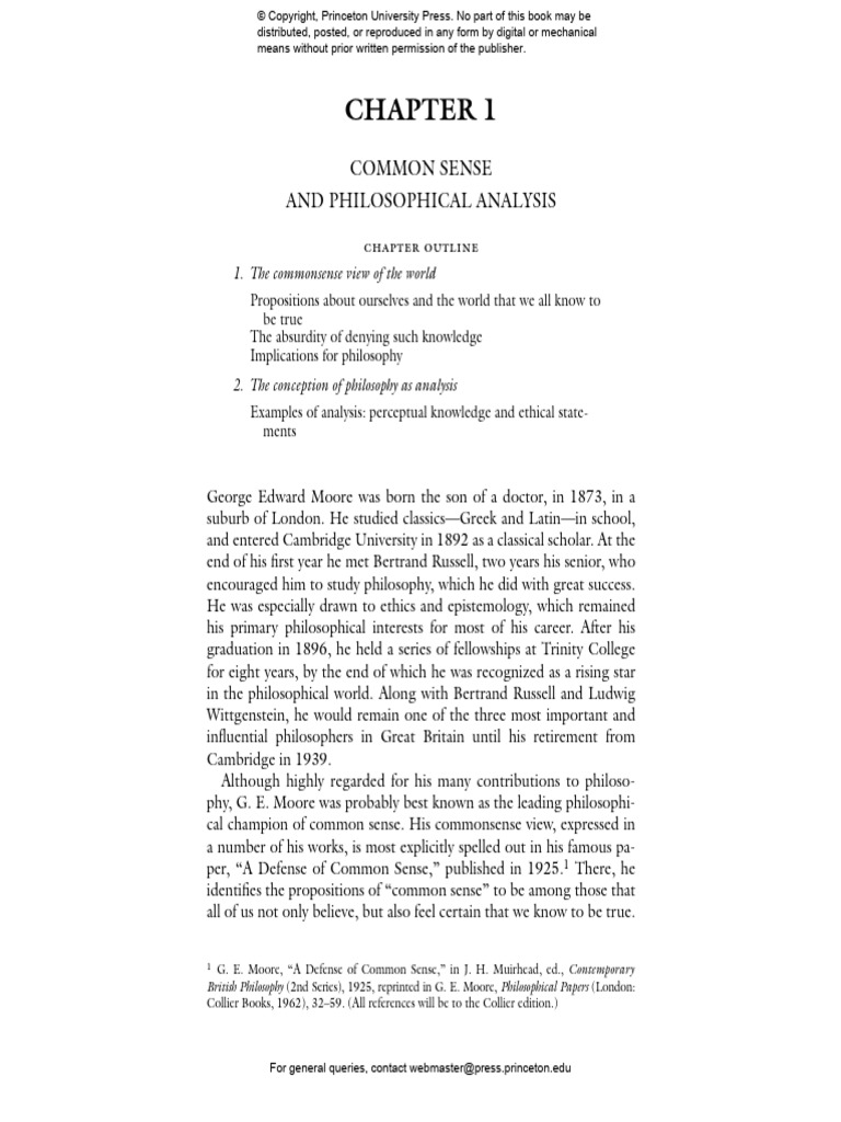 Common Sense in Philosophy: Moore's View | PDF | Knowledge | Common Sense