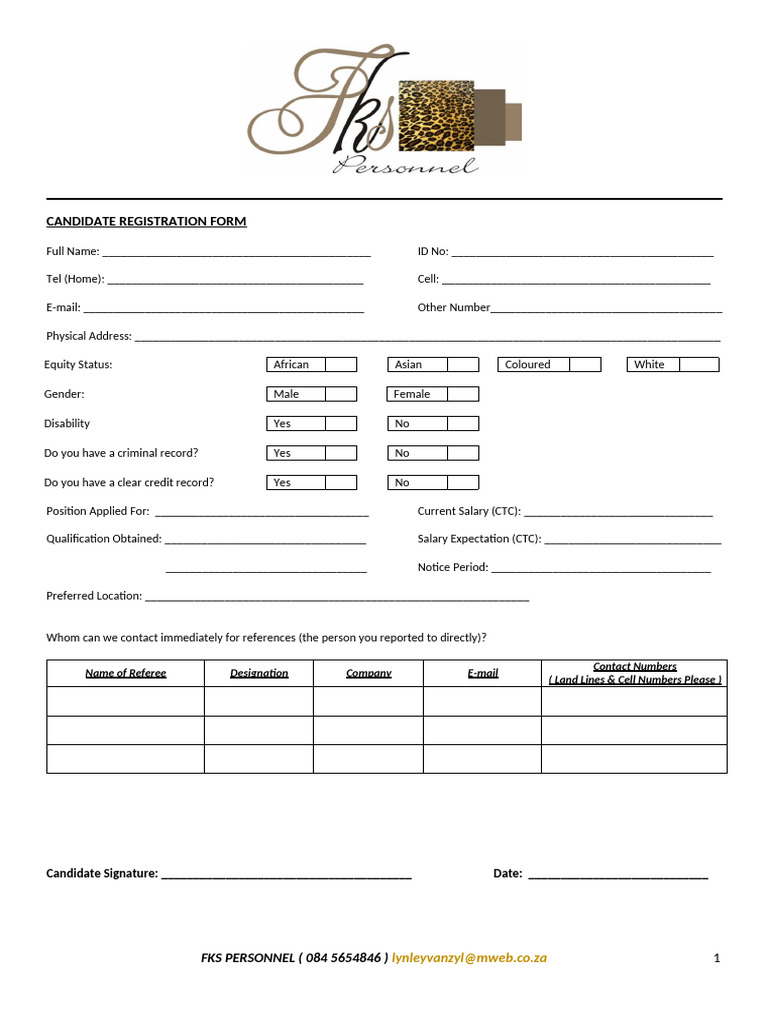 Candidate Registration Form Template | PDF | Common Law | Government