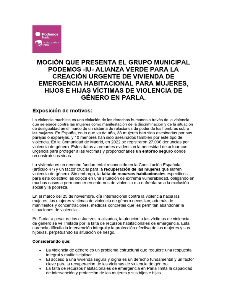 Viviendas de Emergencia para Víctimas en Parla | PDF | Violencia | La ...