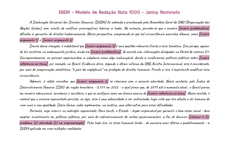 Redação Nota 1000: Direitos Humanos ENEM | PDF