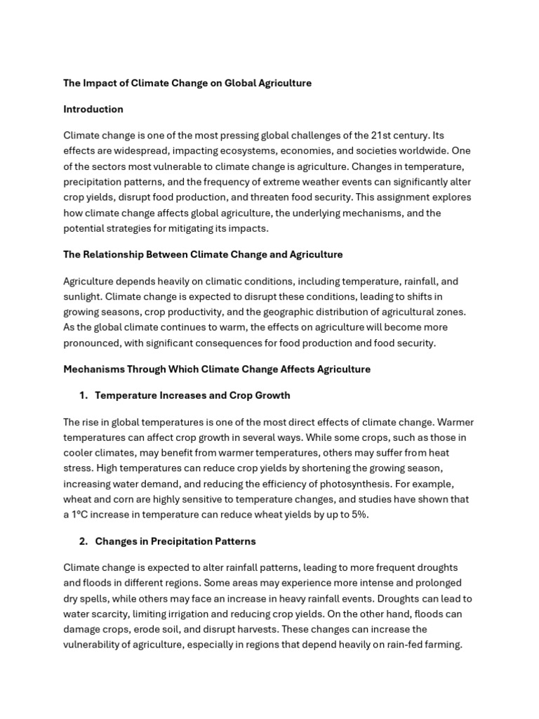 The Impact of Climate Change On Global Agriculture | PDF | Climate ...