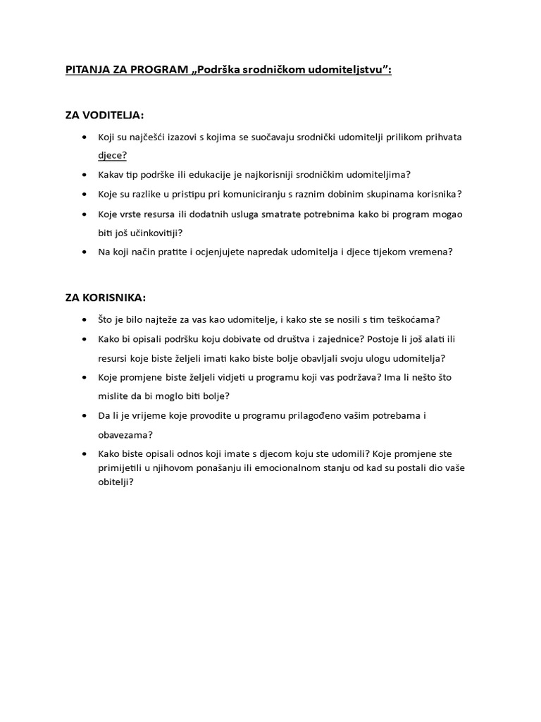 Podrska Srodnicnim Udomiteljima | PDF