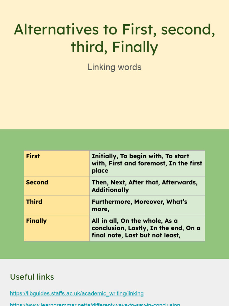 Alternatives To First, Second, Third, Finally | PDF