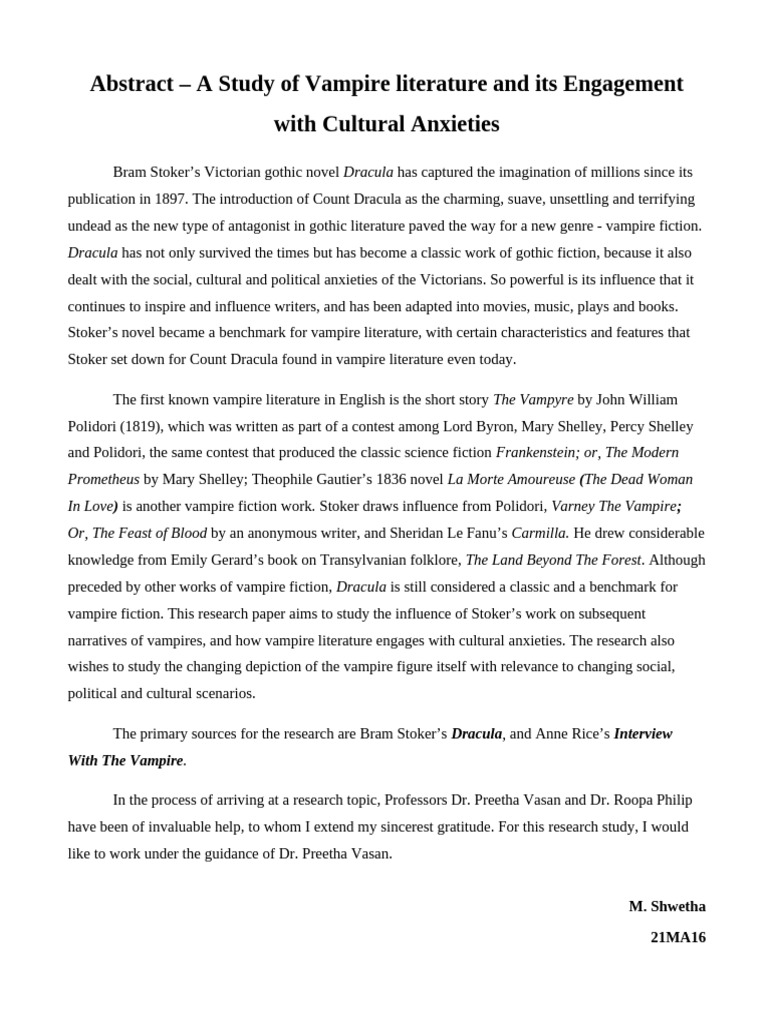 Research Paper Abstract | PDF | Vampire Literature | Vampires