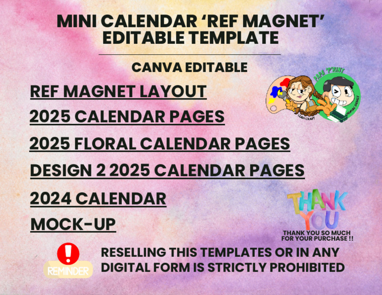 2025 Editable Calendar Ref Magnet | PDF