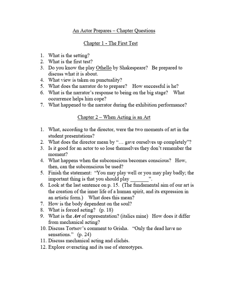Chapter Questions for "An Actor Prepares" | PDF | Truth | Imagination