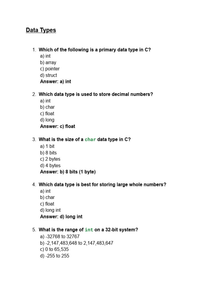Data Types in C programming | PDF