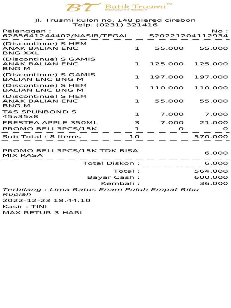 Terbilang: Lima Ratus Enam Puluh Empat Ribu Rupiah | PDF