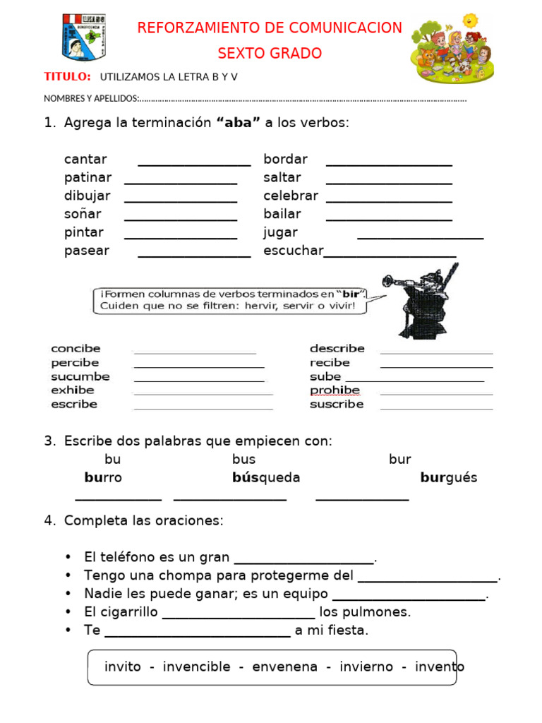 Ejercicios de B y V para Primaria | PDF