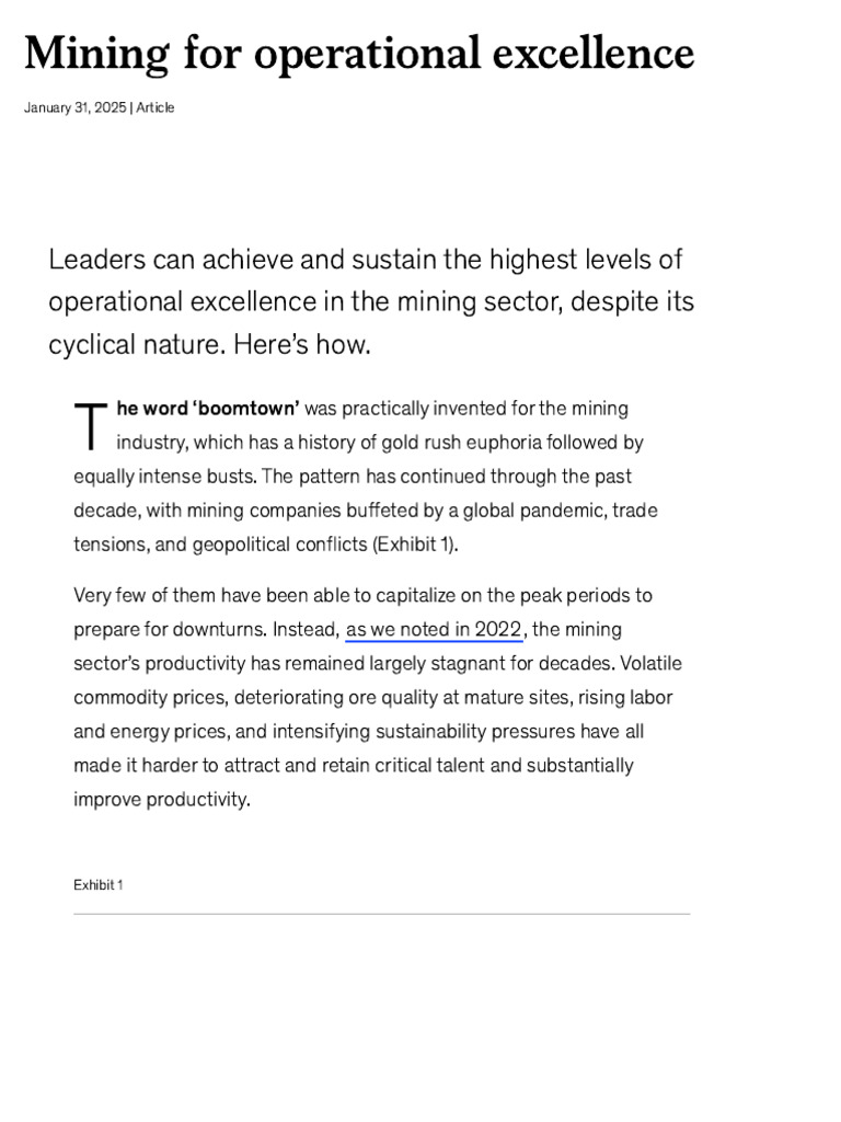 Achieving Operational Excellence In Mining Pdf Mining Leadership