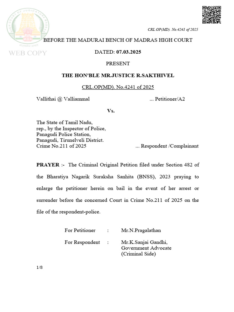 Pre-Arrest Bail Order in Tamil Nadu Case | PDF | Bail | Arrest