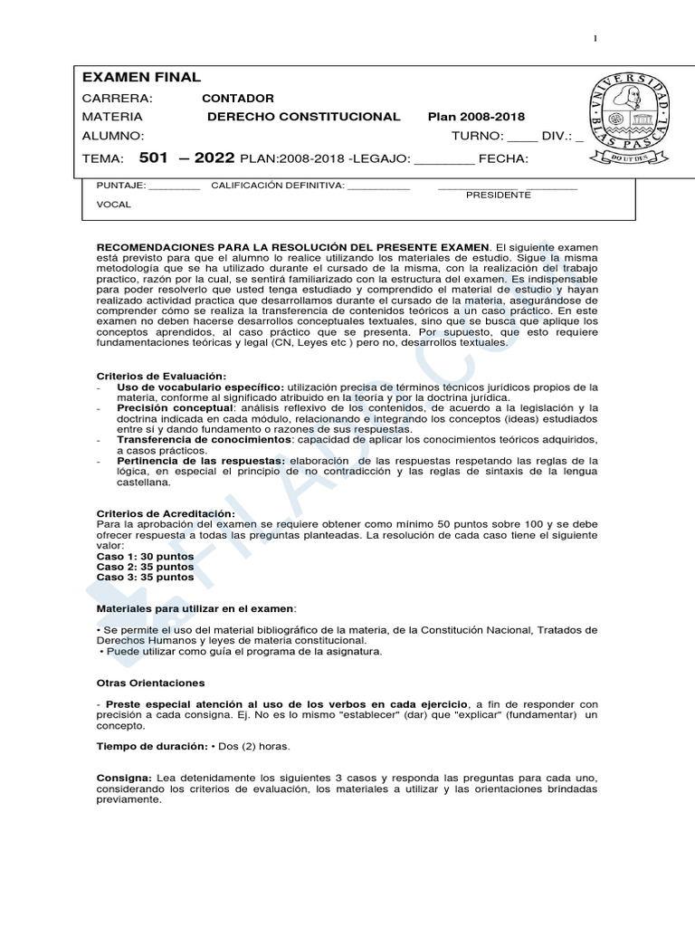 Examen Final de Derecho Constitucional | PDF | Estado (política) | Justicia