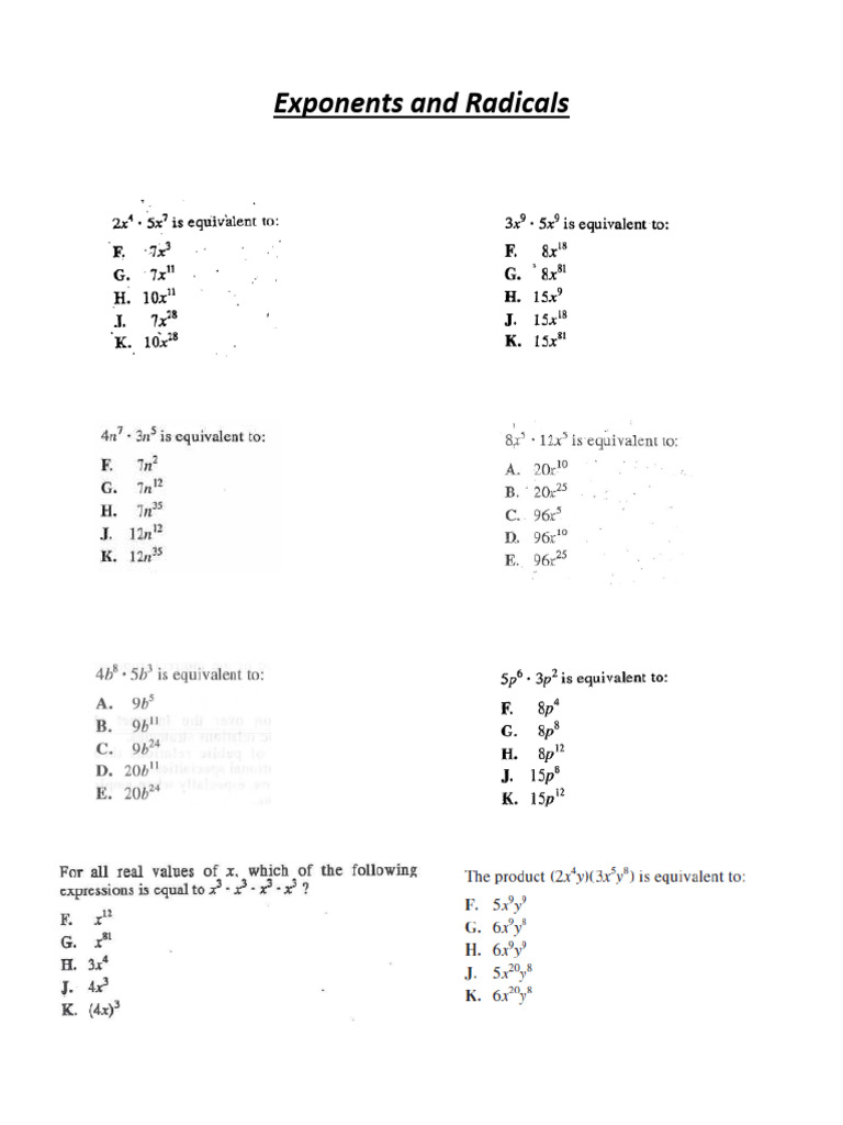 Exponents and Radicals Explained | PDF