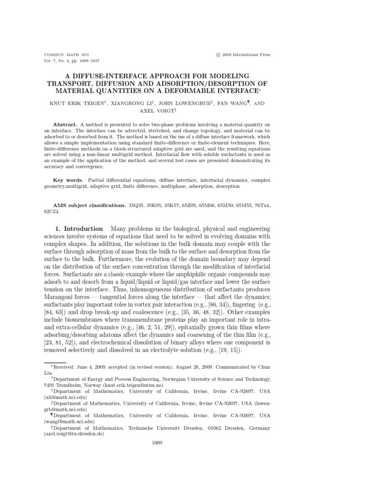 Diffuse-Interface Modeling of Transport Dynamics | PDF | Diffusion ...
