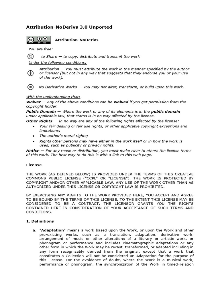 Licensing Information (Attribution-NoDerivs 3.0 Unported) | PDF ...