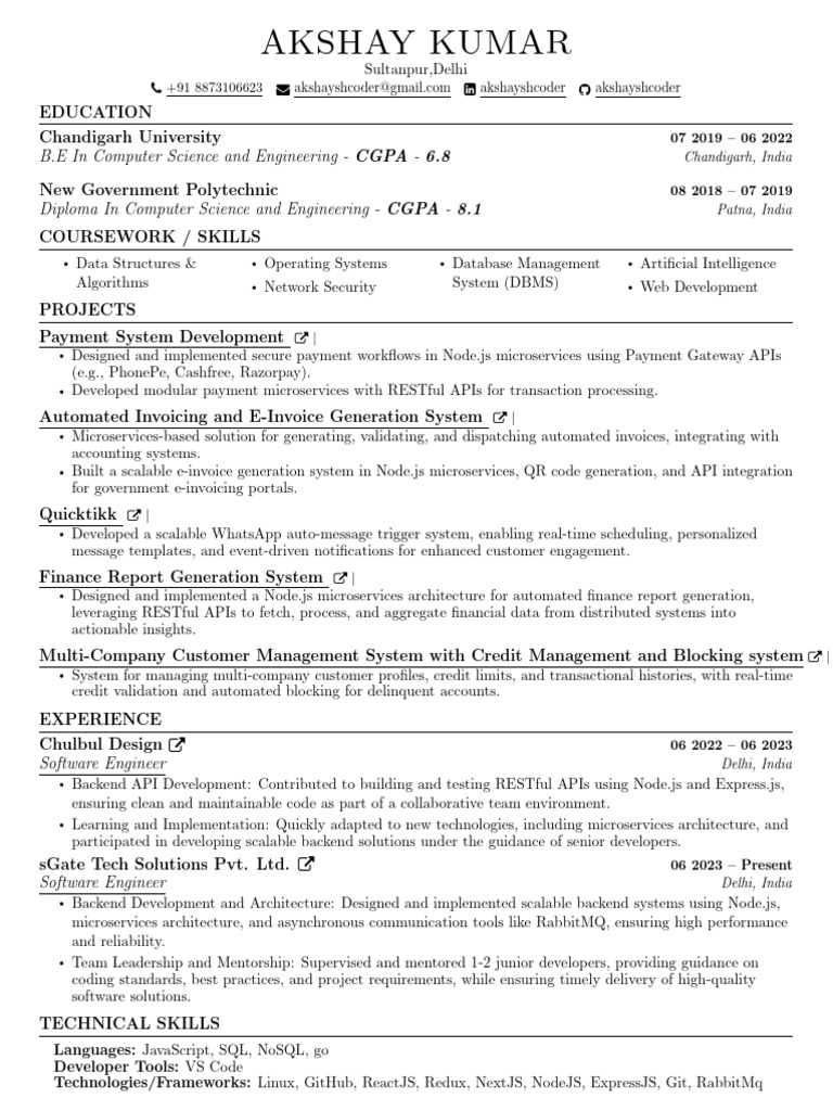 Akshay Kumar: Software Engineer Resume | PDF | Software Development ...