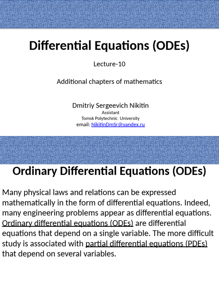 Probability And Statistics 10 Lecture Pdf Ordinary Differential