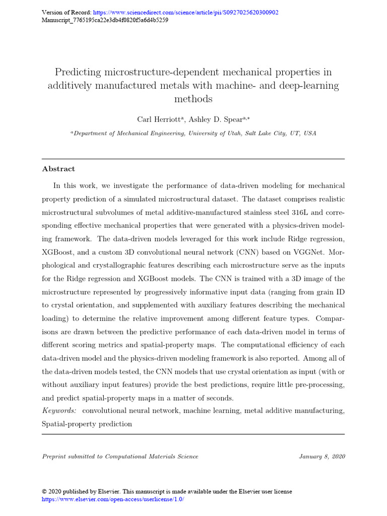 Predicting Mechanical Properties in 3D Metals | PDF | Machine Learning ...