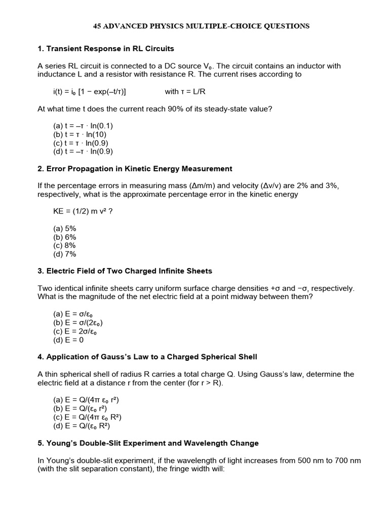 Advanced Physics MCQs for Mastery | PDF | Superconductivity | Electron
