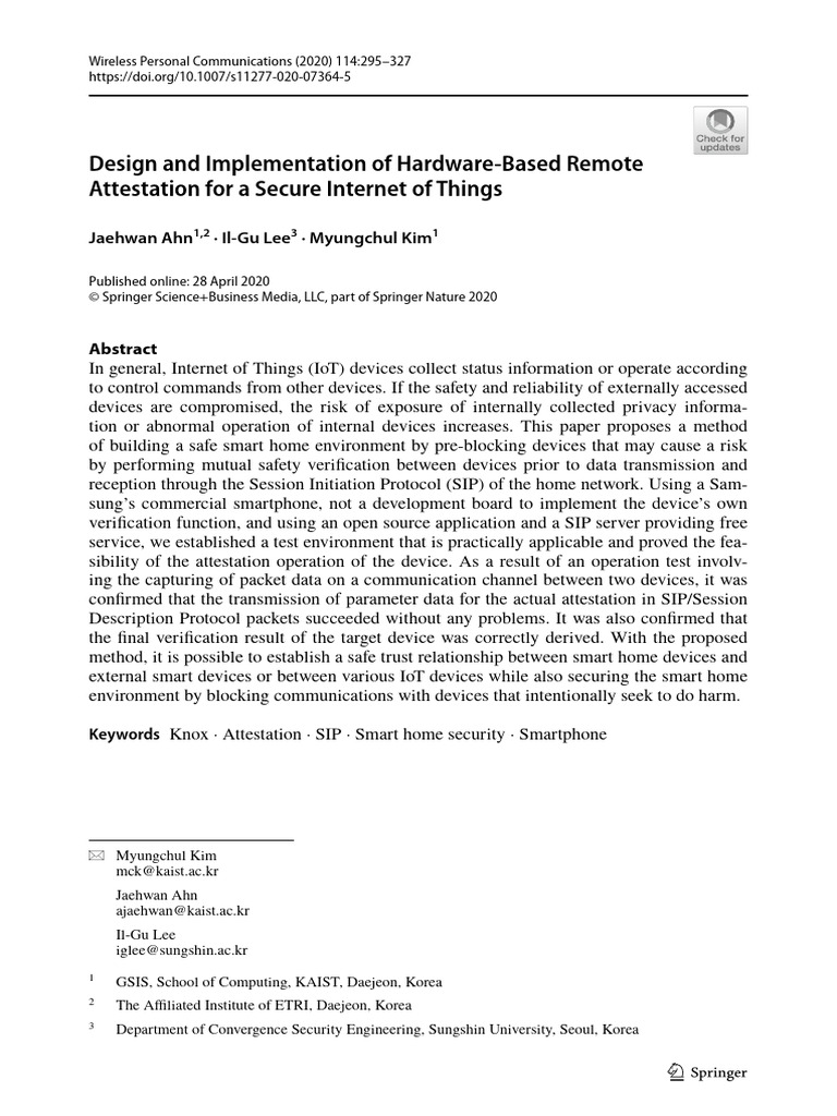 Design and Implementation of Hardware Based Remote Attestation For A ...