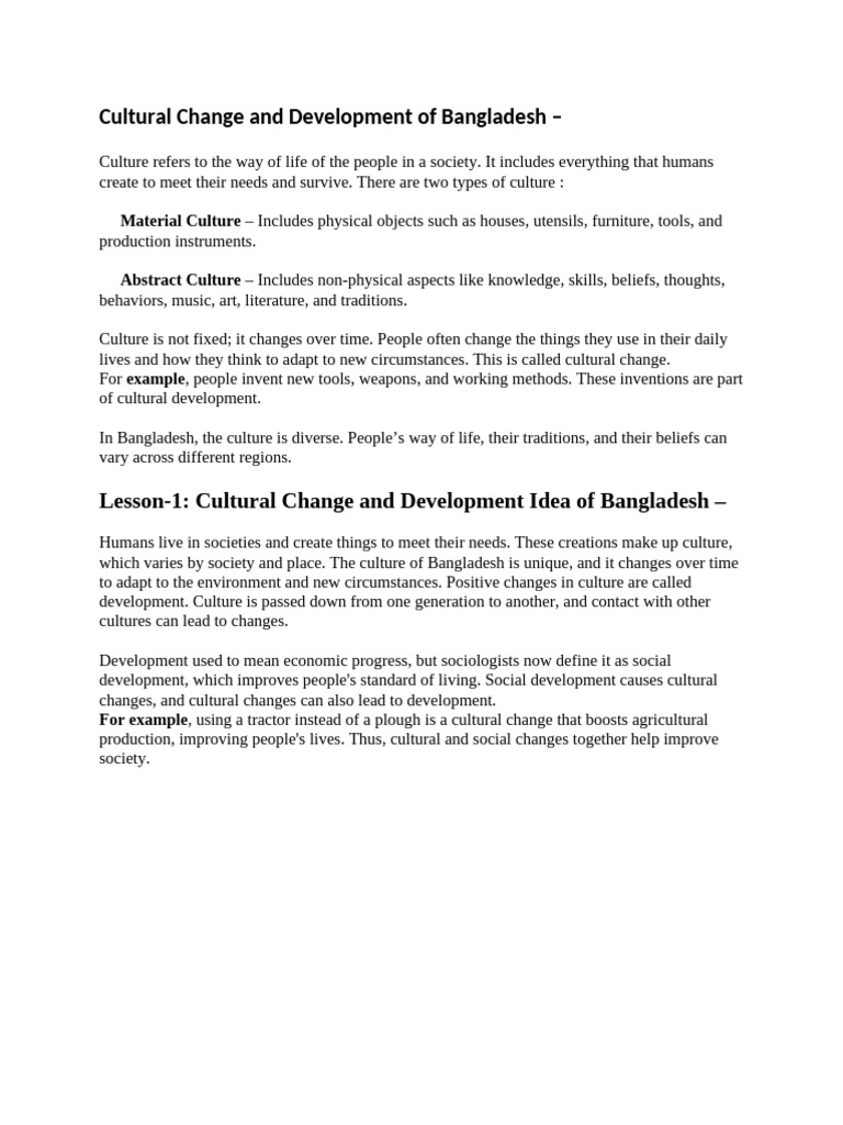 Cultural Change and Development in Bangladesh | PDF