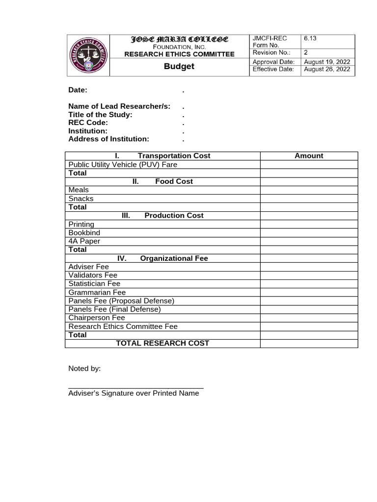 Research Cost Breakdown Template | PDF