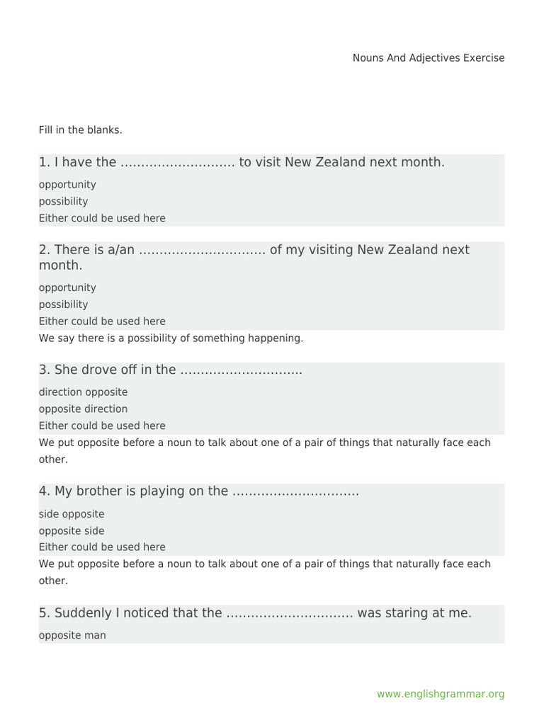 Nouns And Adjectives Exercise | PDF | Adjective | Semantic Units