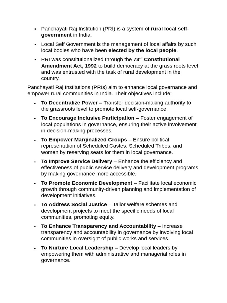 Panchayati Raj Institutions in India | PDF | Government Of India ...
