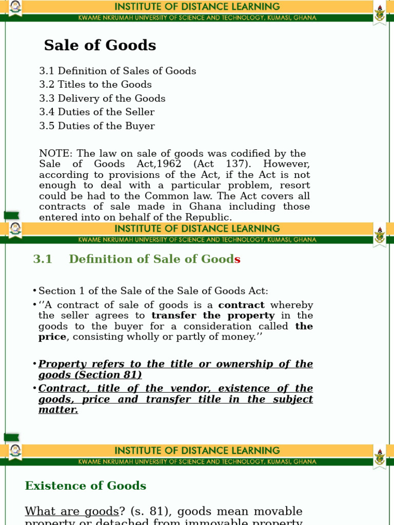 Understanding Sale of Goods Law | PDF | Business Law | Civil Law (Legal ...